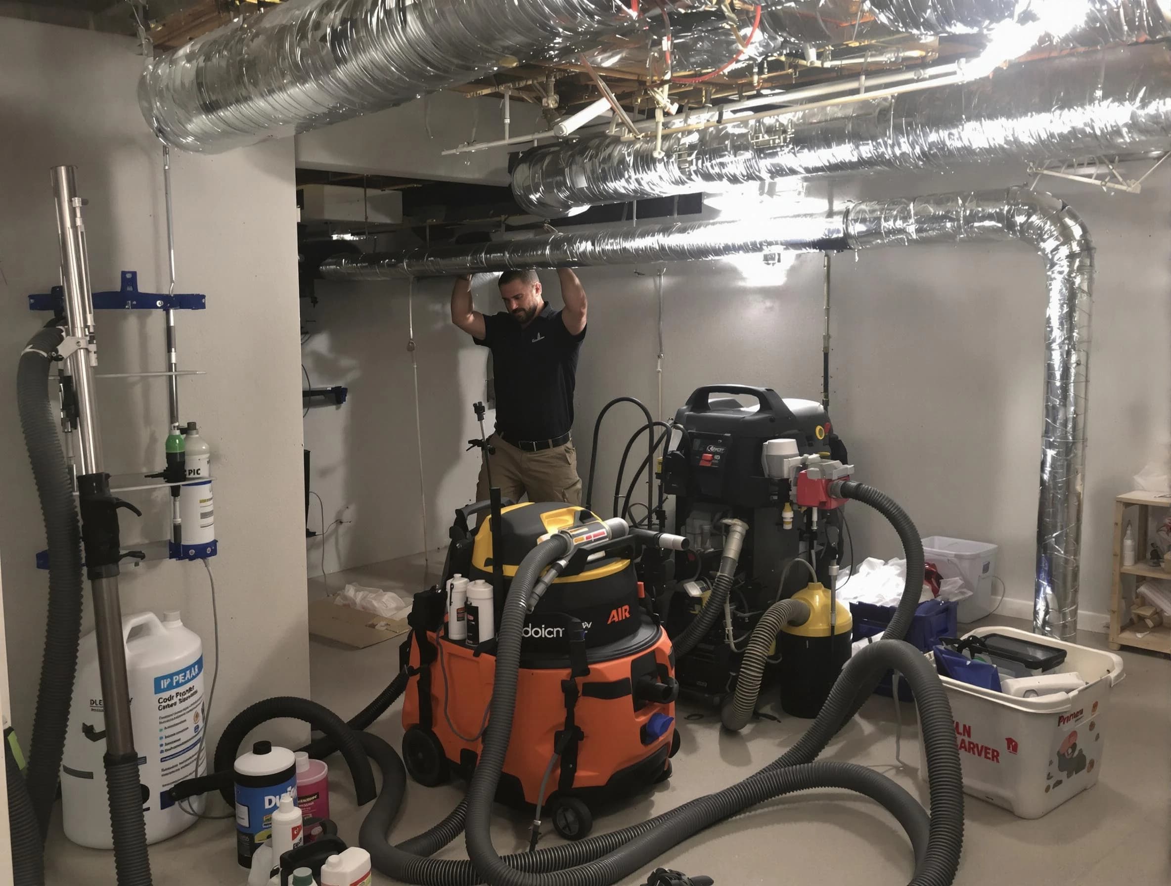 Niwot Air Duct Cleaning specialist performing professional mold removal from air ducts using safety equipment in Niwot