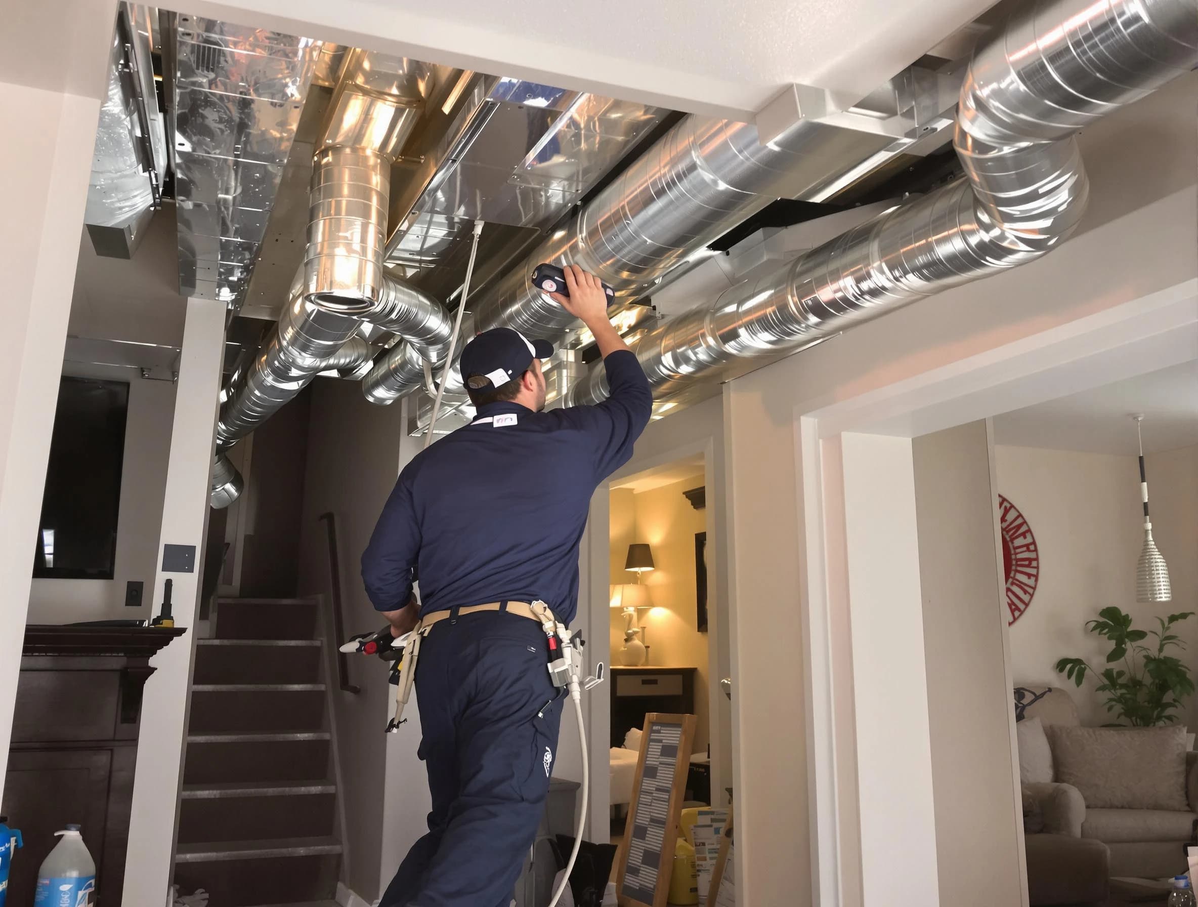 Niwot Air Duct Cleaning expert performing specialized duct cleaning in a mobile home in Niwot